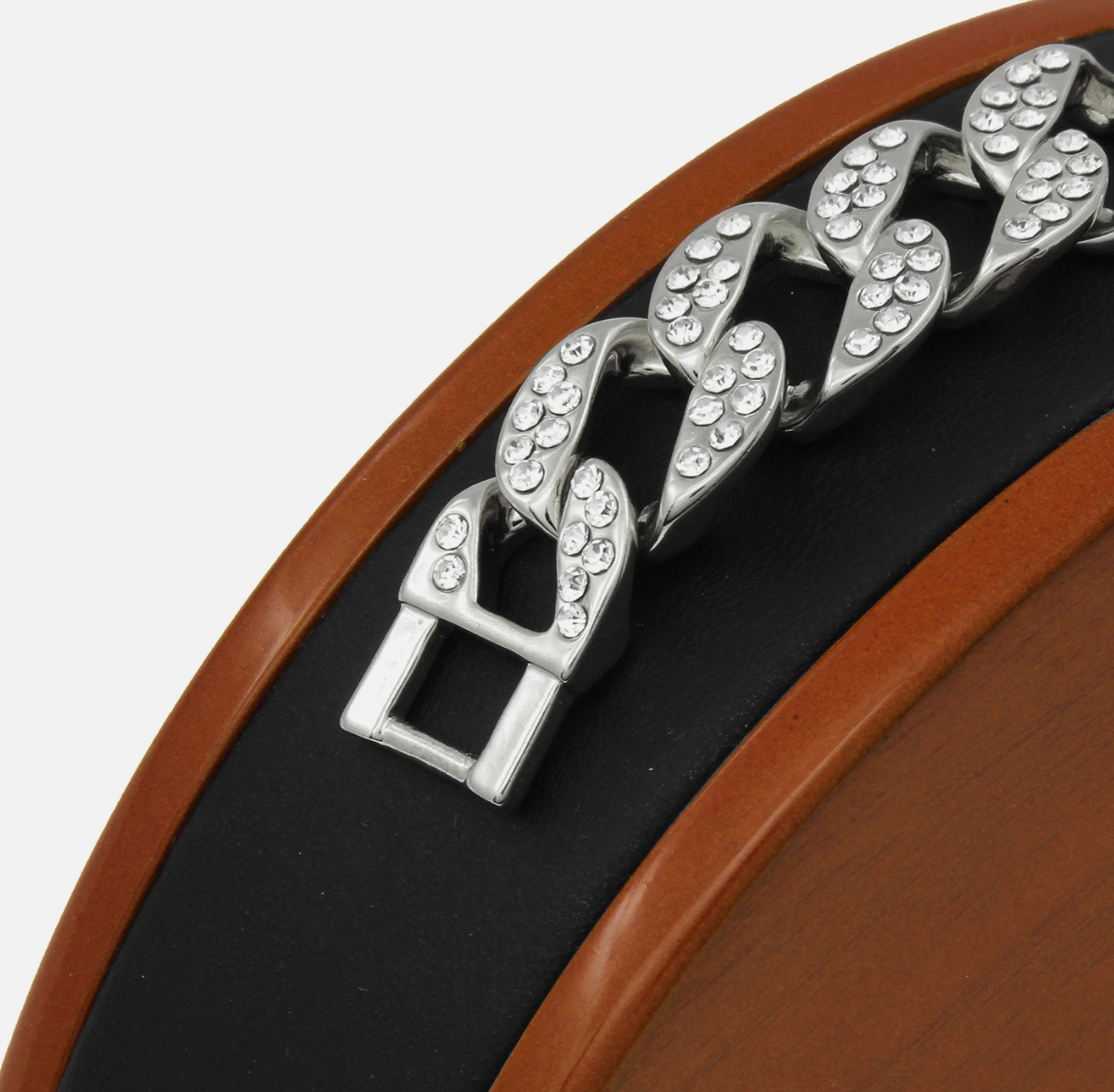 925 Silver Tone-Diamond Stone Miami Cuban Style Bracelet