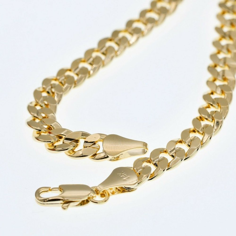 Men's 14k Gold Baseball Stamped Pendant + Cuban Necklace Iced