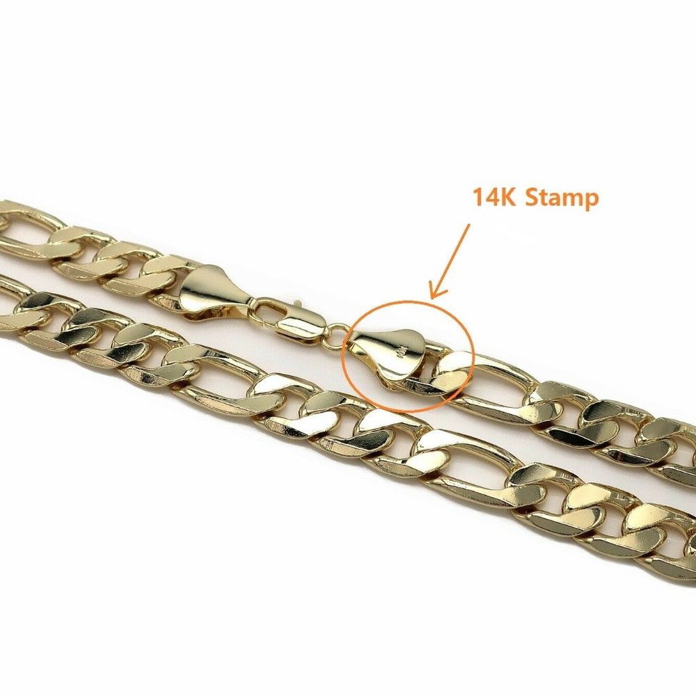 12MM ITALIAN THICK! 14KT GOLD FIGARO 20" NECKLACE