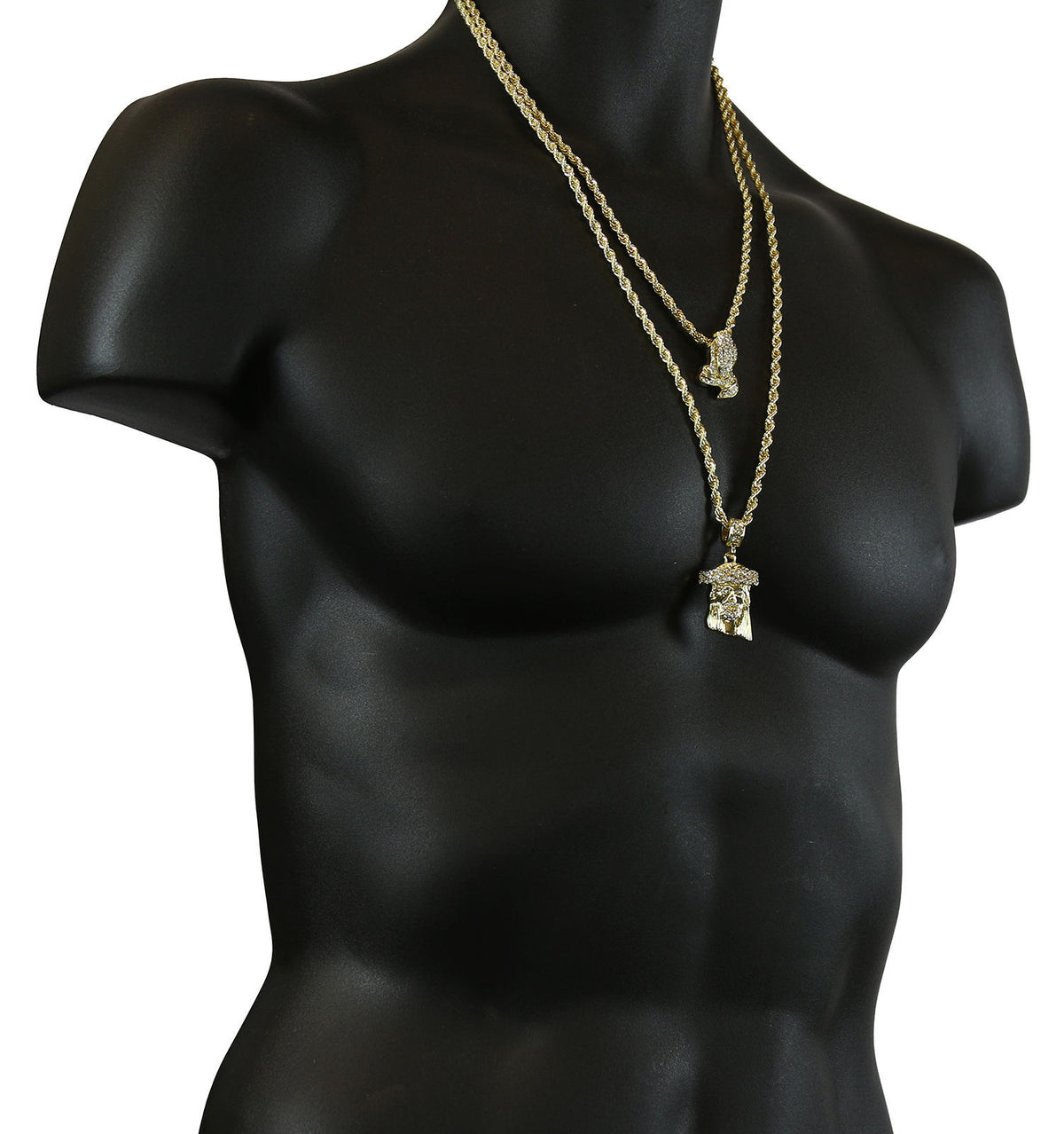 Men's 14k Gold High CZ Jesus Prayer 30 24 Rope Chain