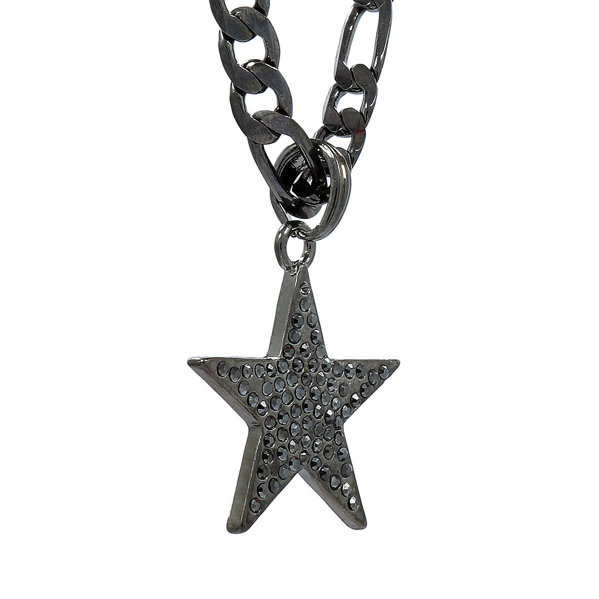 Star Pendant CZ Hematite 24" Gun Metal Figaro Chain Chain