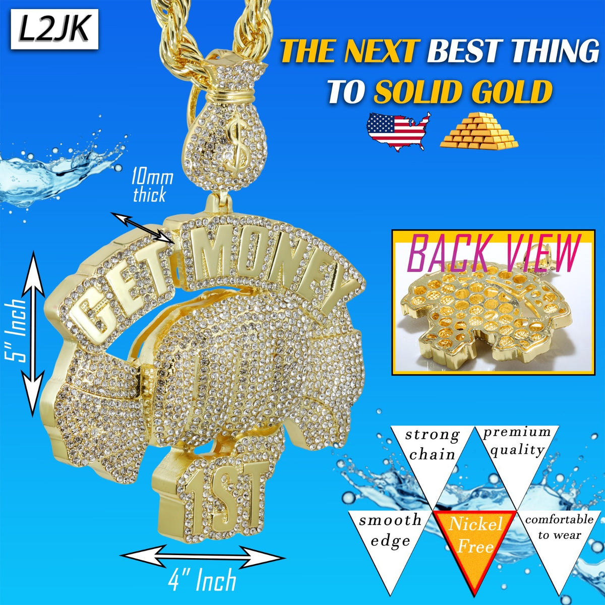 14k Rope Chain 10mm 24" & 30" Get Bag Money Sign Gold Men
