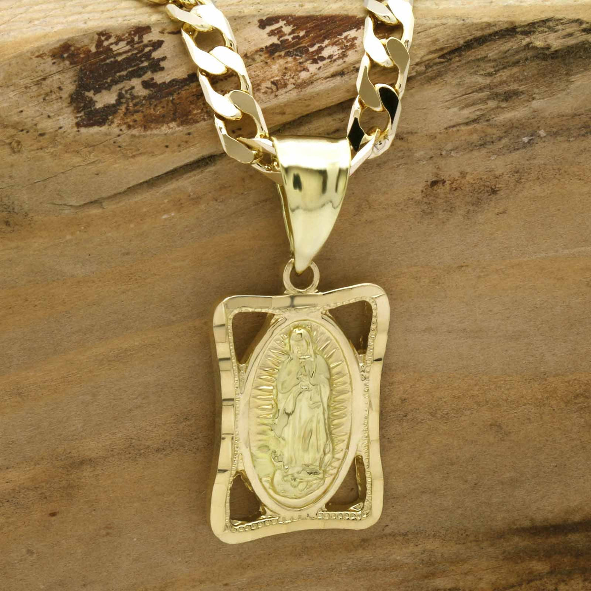 Men's 18k Gold Virgin Guadalupe 5mm 24"Flat Cuban Necklace Chain (H)