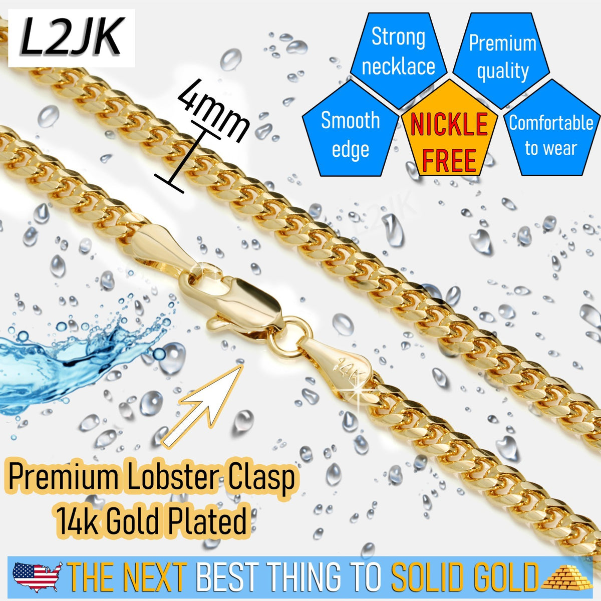Cuban Chain Link Necklace 14k Gold 4mm - 20"In Slim Choker Chains