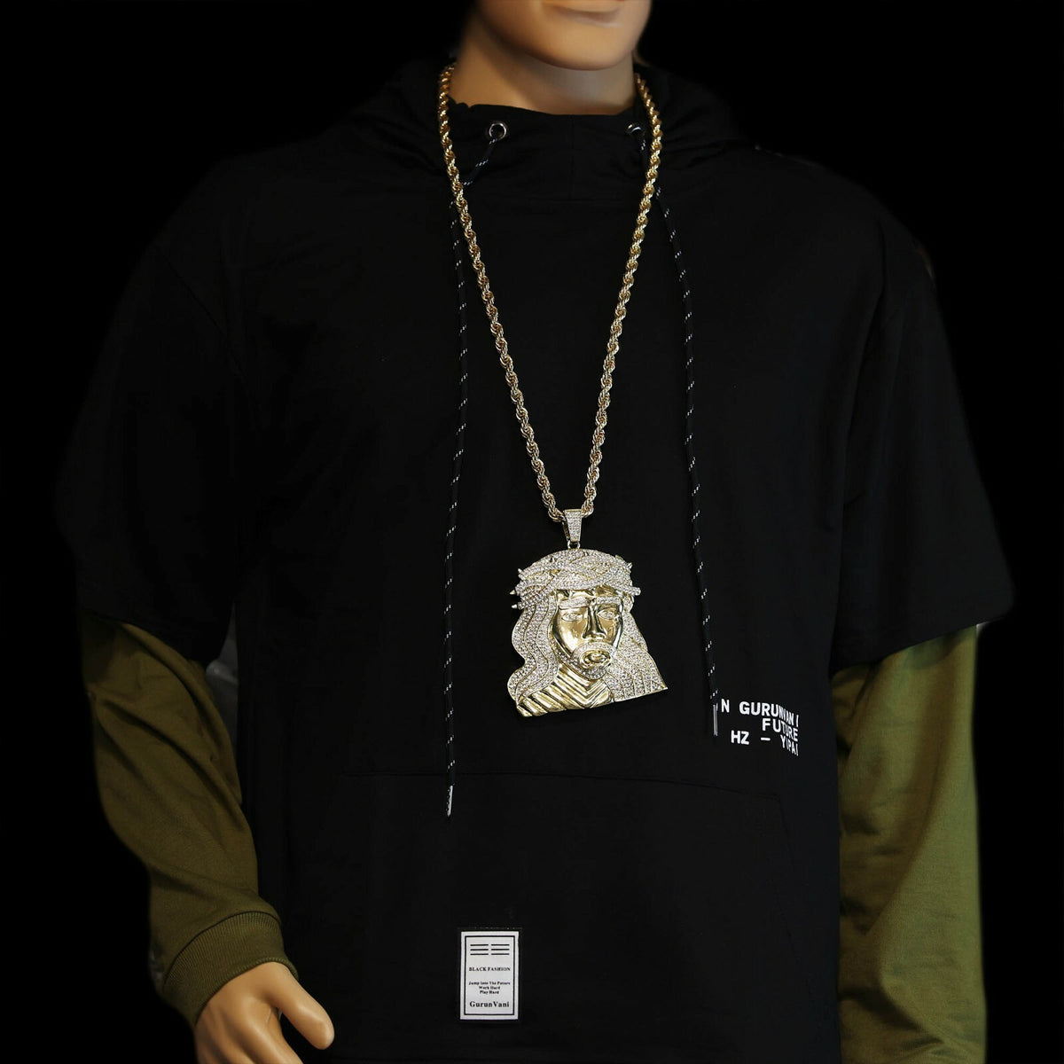 CZ Huge Jesus Pendant Rope Jewelry Iced Gold Jumbo