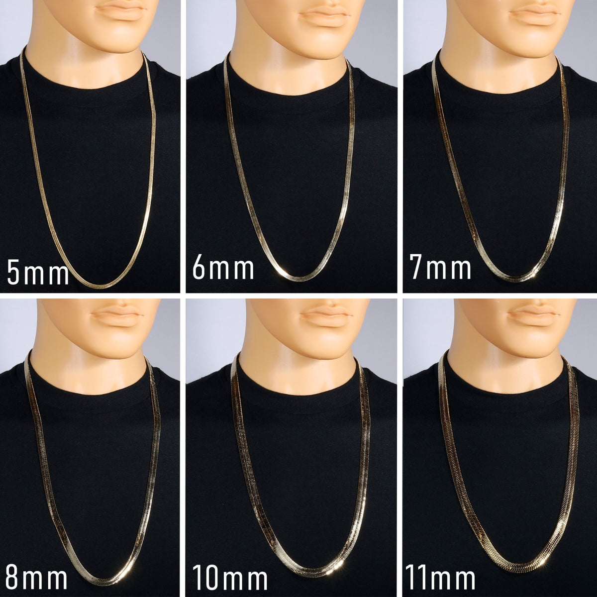Chain Necklace Herringbone 14k Gold 5mm 6mm 7mm 8mm 10mm & 11mm - 30"In