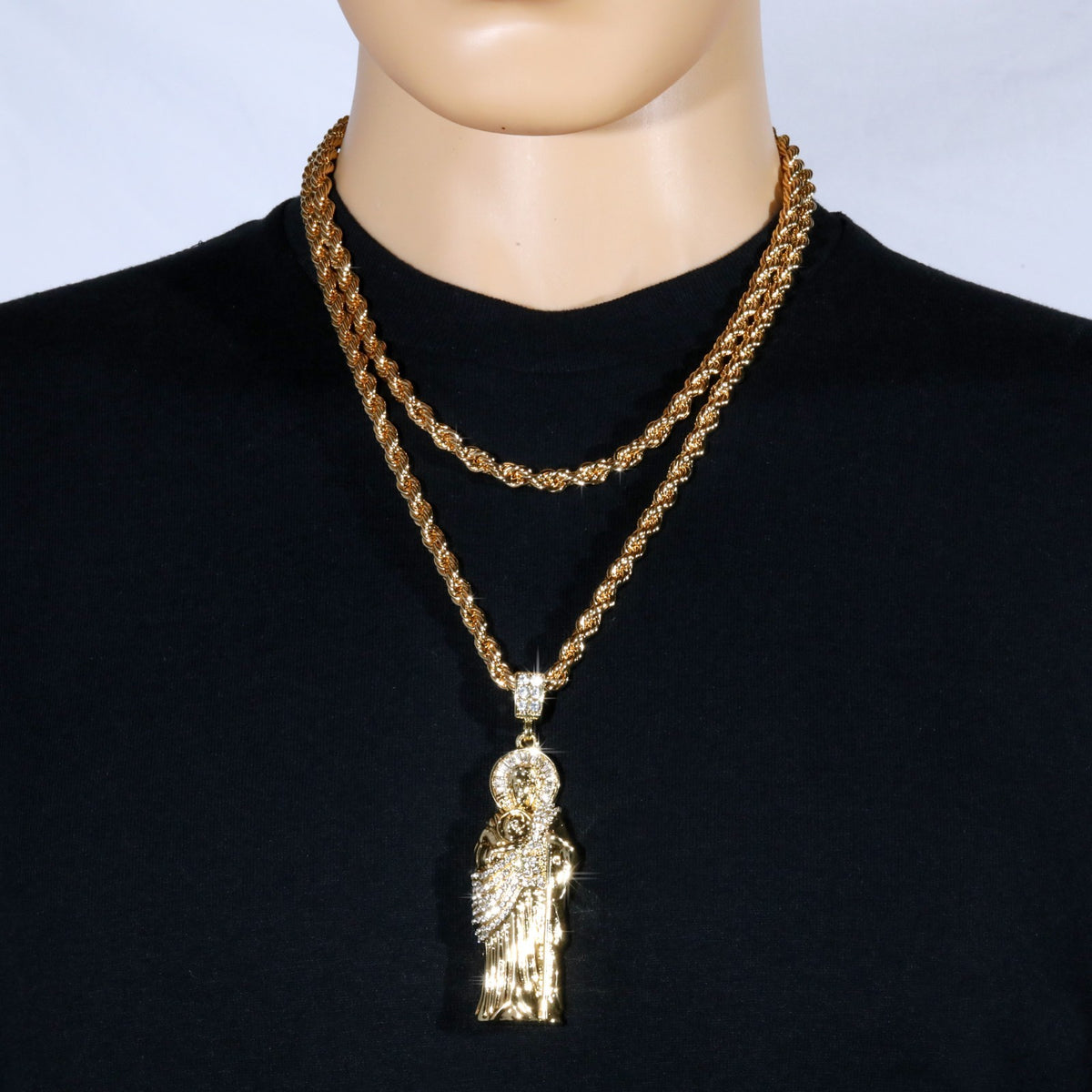 14k Rope Chain Necklace 6mm - 20" 24" & 30" Inch San Judas Pendant Gold