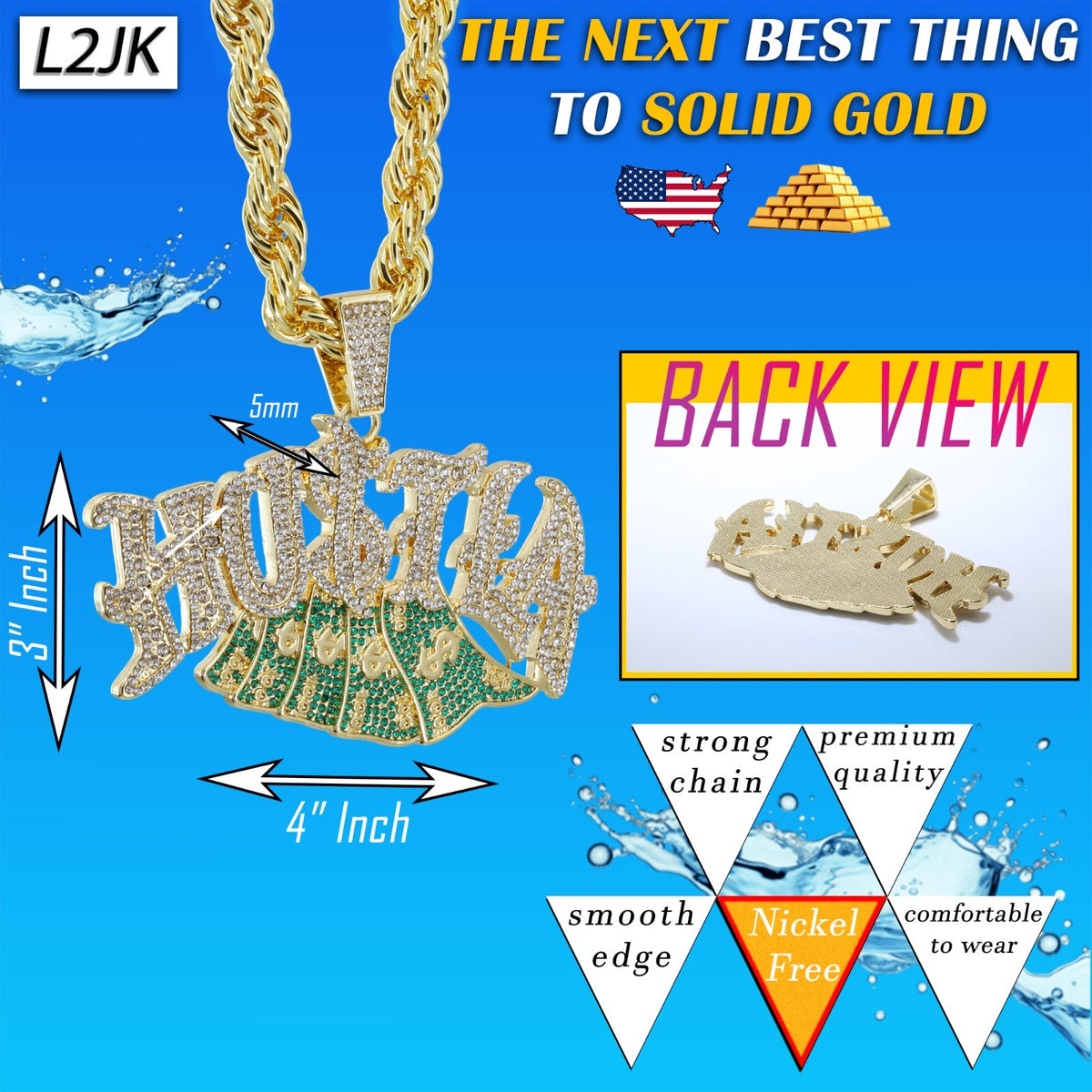 14k Rope Chain 10mm 24" & 30" Hu$tla Cash Money Hustler Gold