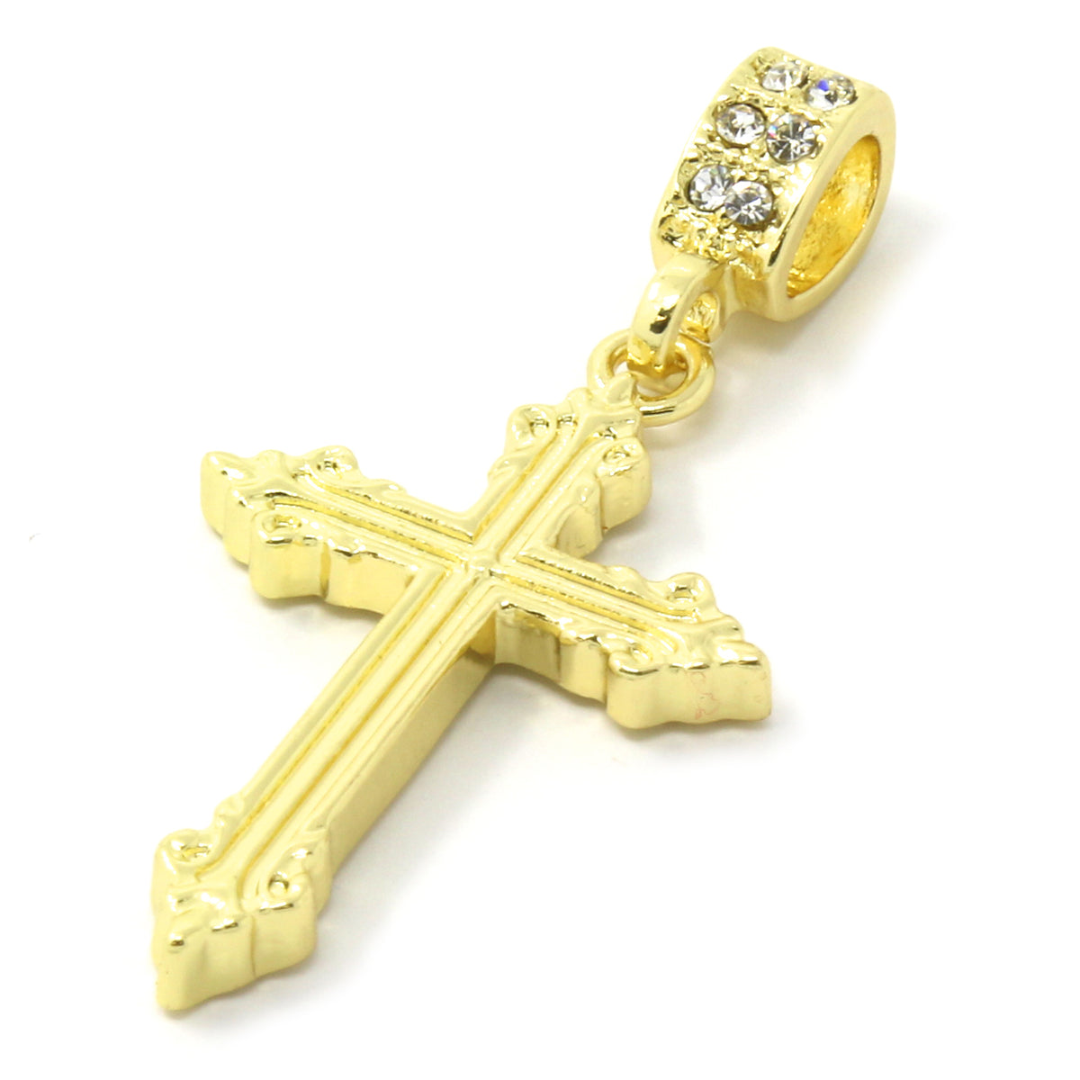 Men's 14k Gold Line Sharp Cross Pendant CZ 24" Figaro Chain