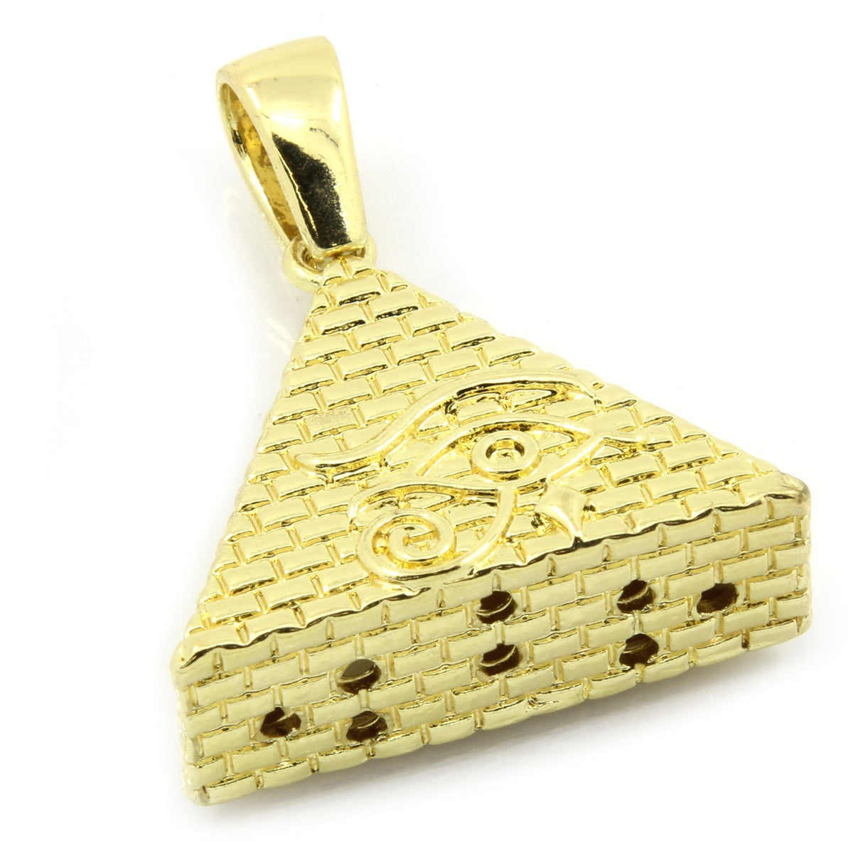 Men's 14k Gold Eye of Horus Egypt Pyramid Pendant 30" Cuban Chain