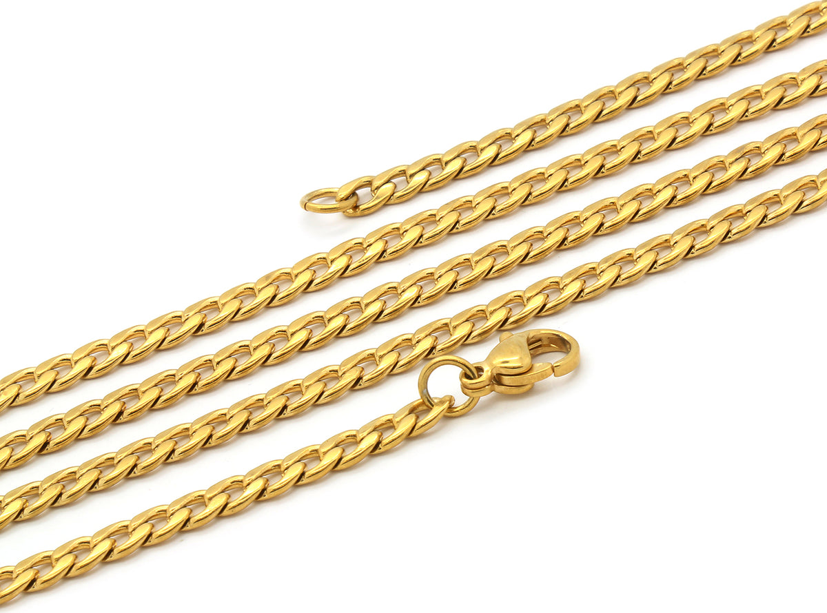 Men's Steel Gold Cross Plain Pendant 24" Cuban Necklace Chain