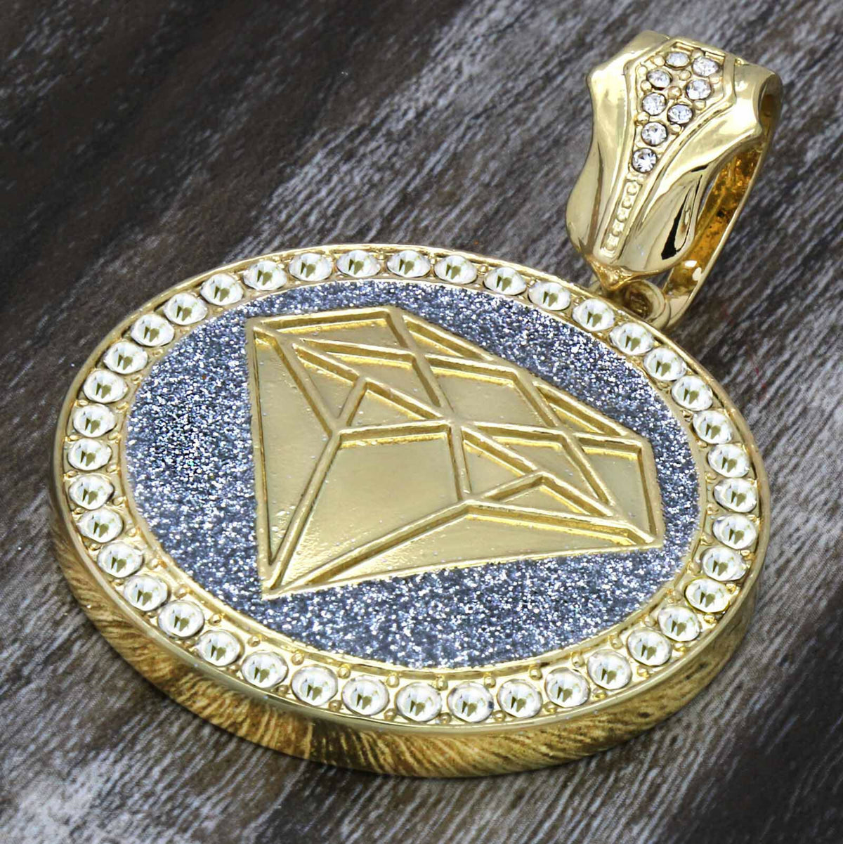 Gold Xl D Shape Pendant CZ 20", 24" Cuban 20 Rope Chain