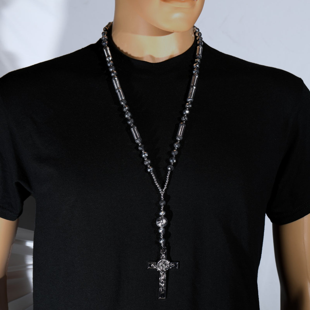 Jesus Cross Rosary Grey Men's