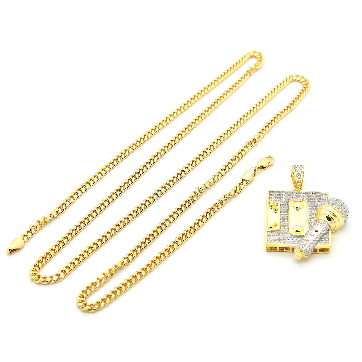 Men's Gold Mic Casset CZ 3mm 30" Cuban Chain