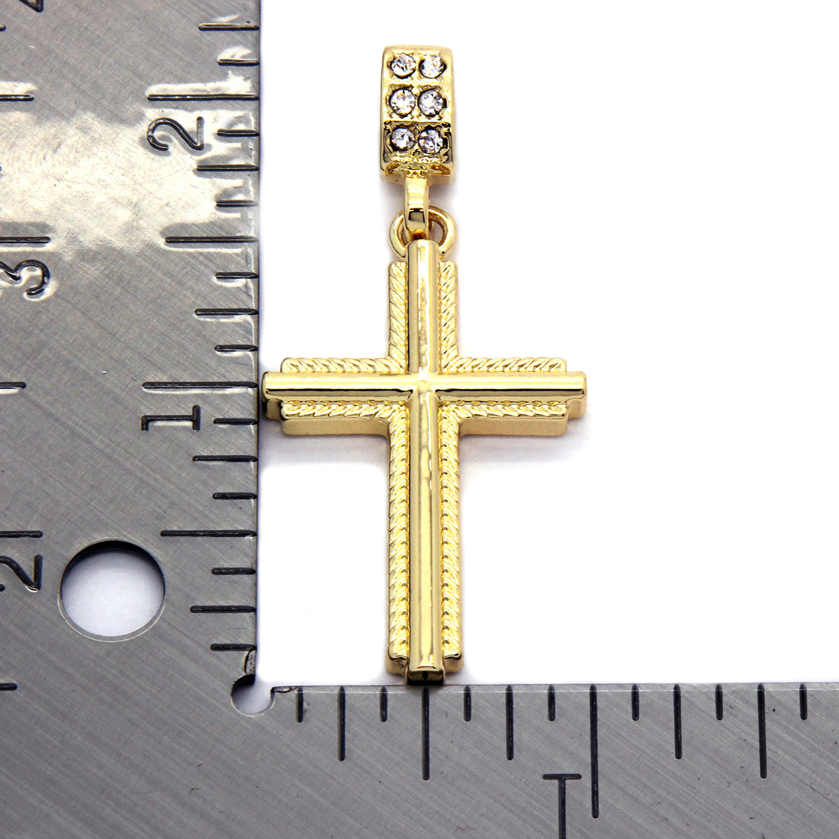 14k Gold Braided Cross Pendant 24" Figaro Necklace Chain