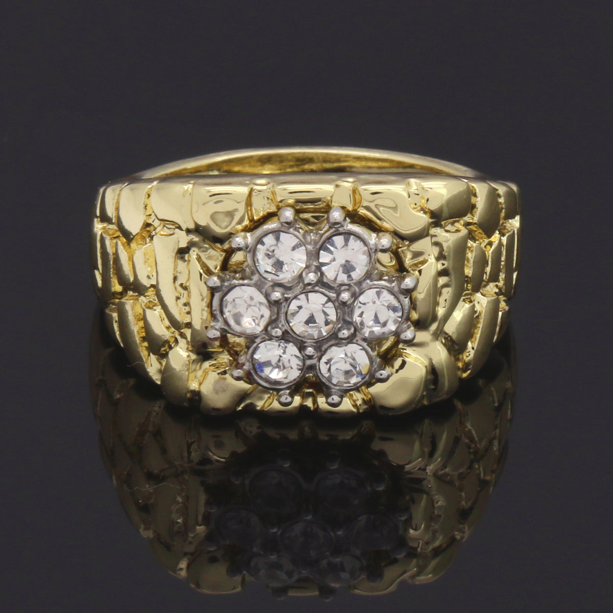Men's 2pc Cluster CZ Bracelet Flower Ring Set 14k Gold