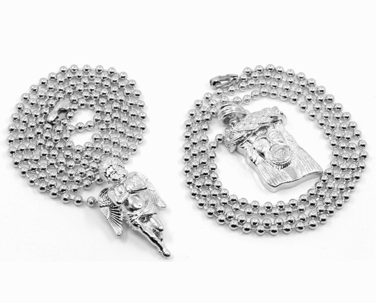 Gold Angel God Jesus Piece Charm Micro Pendant Ball Chain Jewelry Set