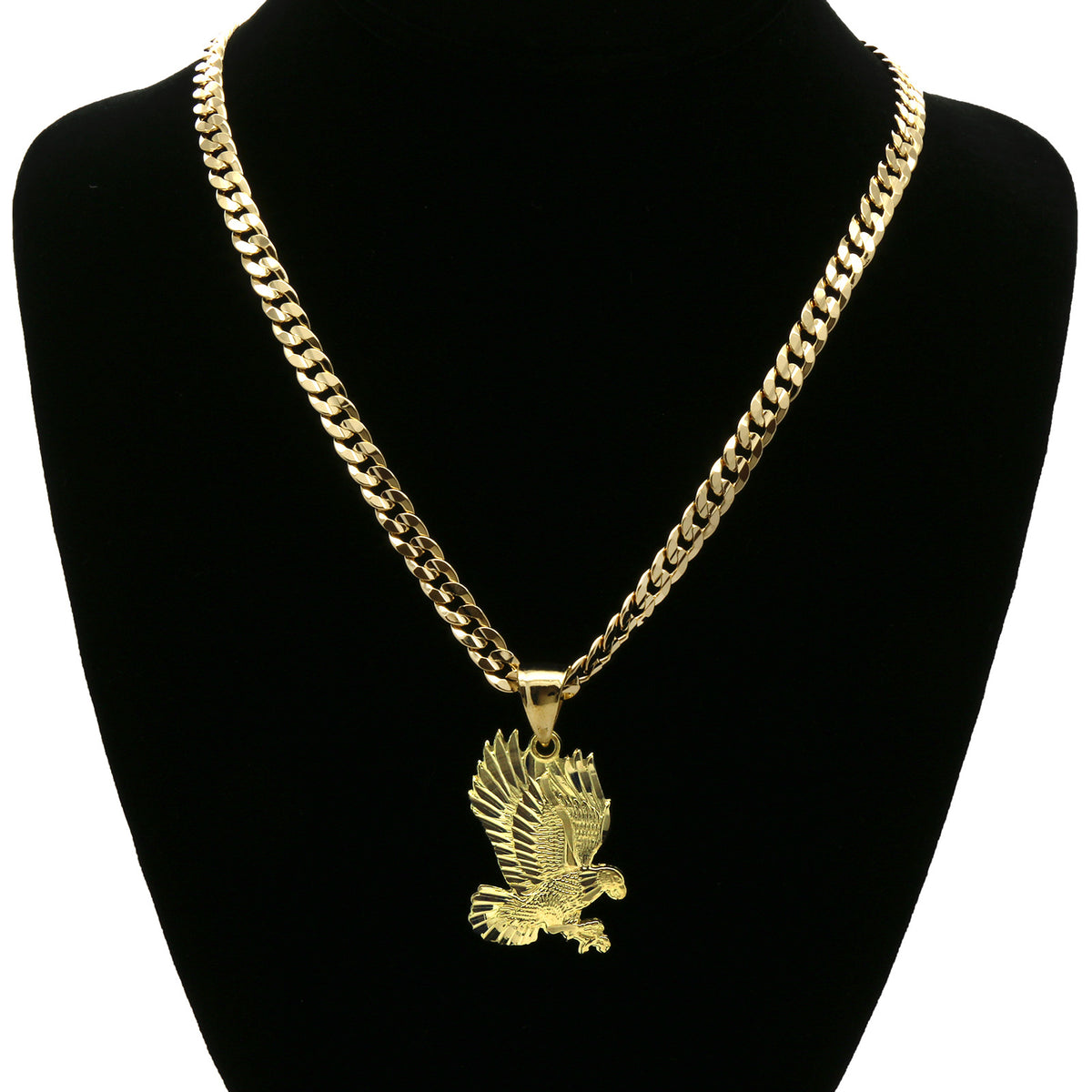 Men's 18k Gold Eagle Pendant 6mm Cuban Chain Necklace 24"