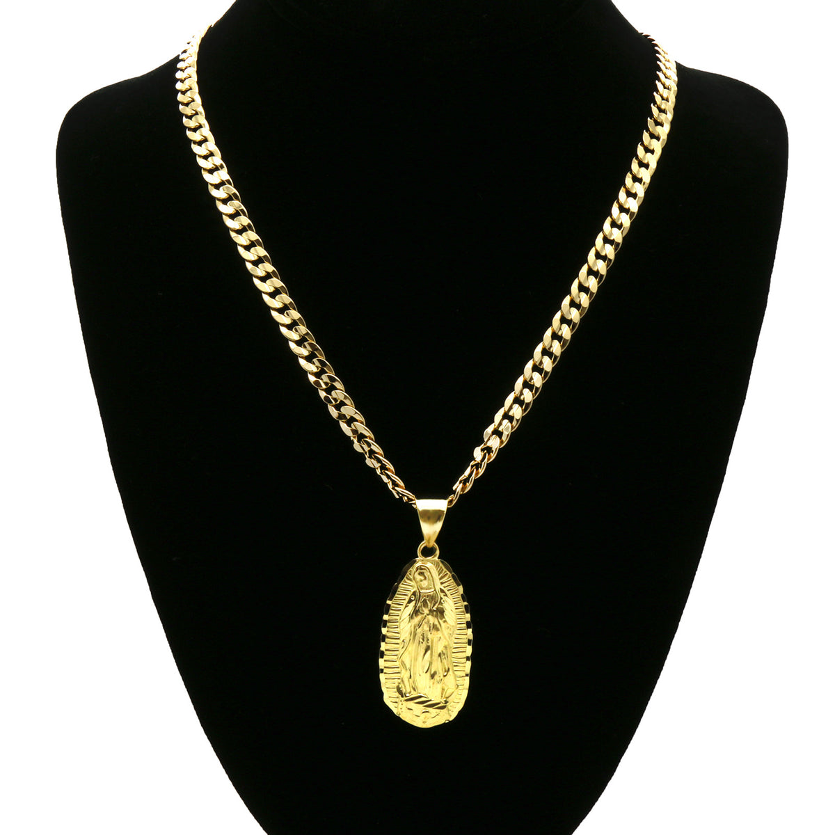 18k Gold Guadalupe Pendant 6mm 24" Cuban Chain Necklace
