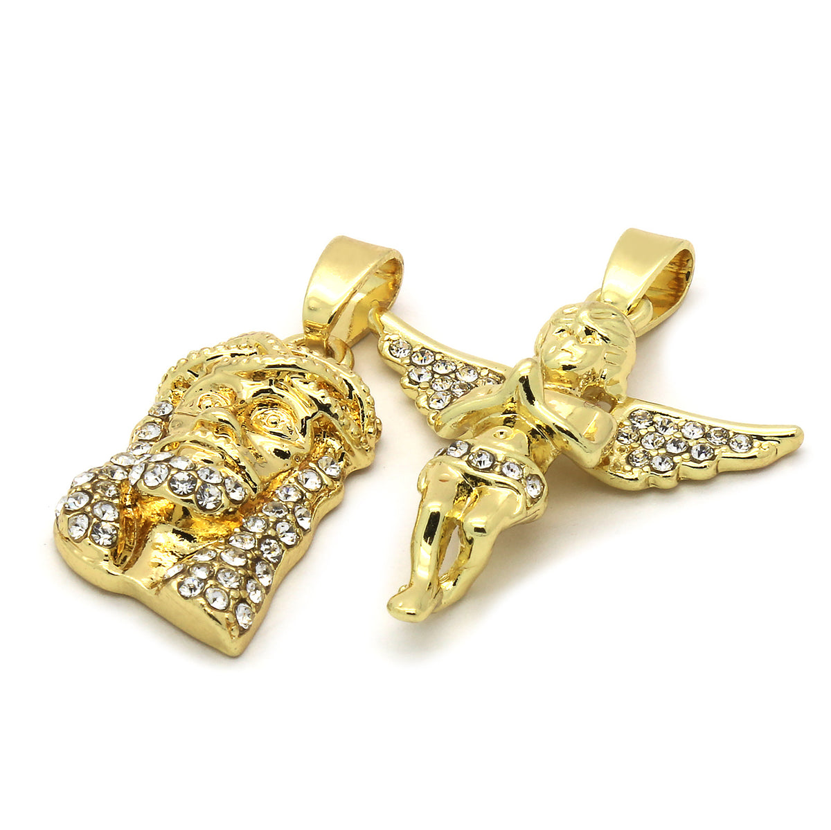 14k Gold High CZ Jesus & Angel 30" & 24" Rope Chain