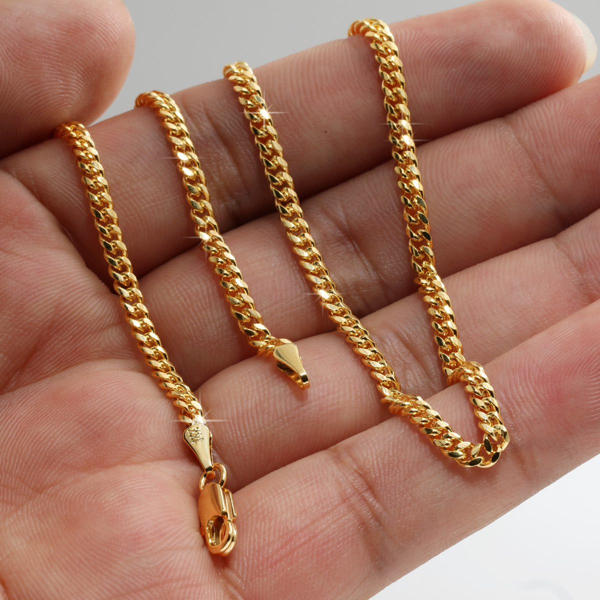 14k Gold Cuban Chain Slim Miami Link 3mm - 20"In Men's & Women's Necklace