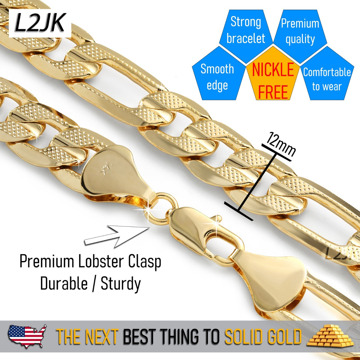 Frost Italy Figaro Chain 14k Gold 12mm 24" for Men & Women