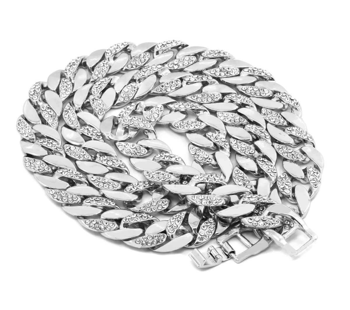 Silver Finish Chain CZ Men's Miami Cuban Chain