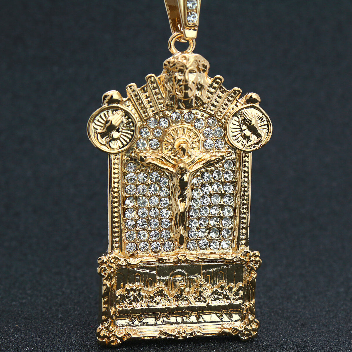 Last Supper Jesus Temple Pendant Gold 20" CZ Cuban Chain