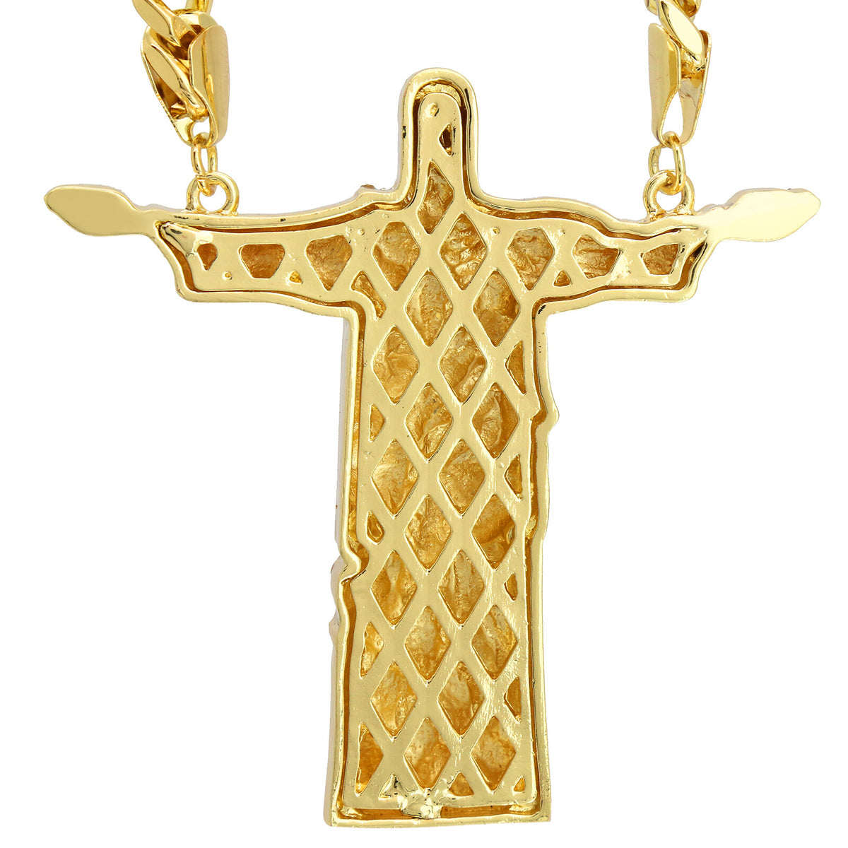 Gold Huge Christ the Redeemer Pendant CZ 30" Cuban Chain