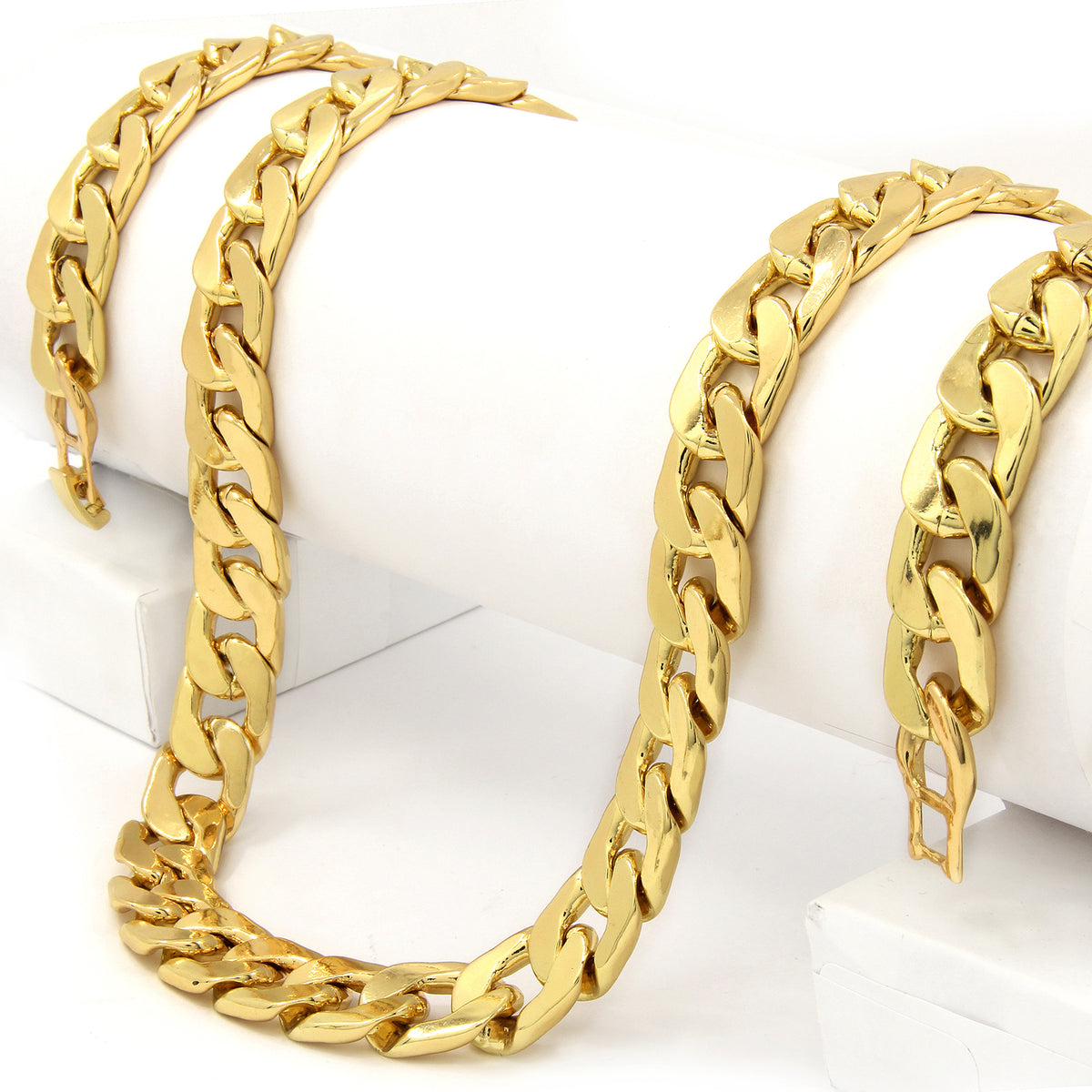Gold Large Marijuana Pendant CZ 30" Cuban Chain & Bracelet