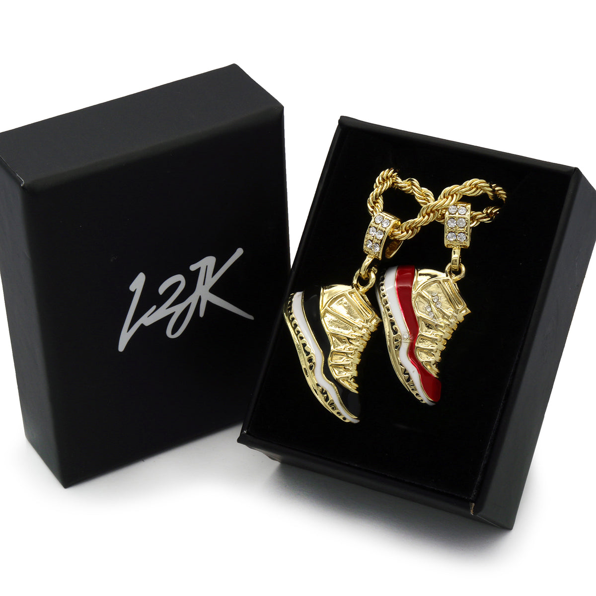 Men Gold Concord & Cherry Pendant CZ 24" Rope Chain