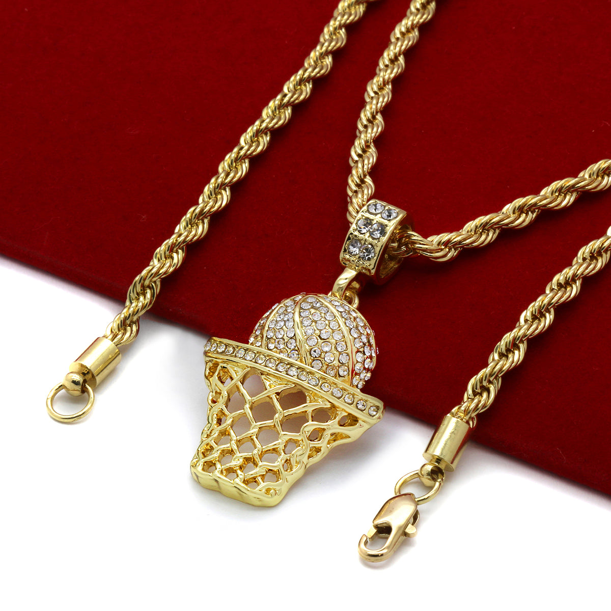 Men's 14k Gold Basketball CZ Pendant 24" Rope Chain