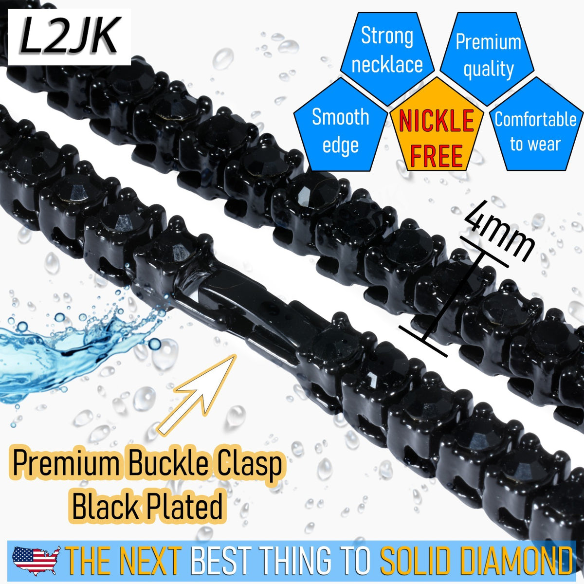 Tennis Chain Diamond Stone Black Iced Necklace Boys, Men's & Women