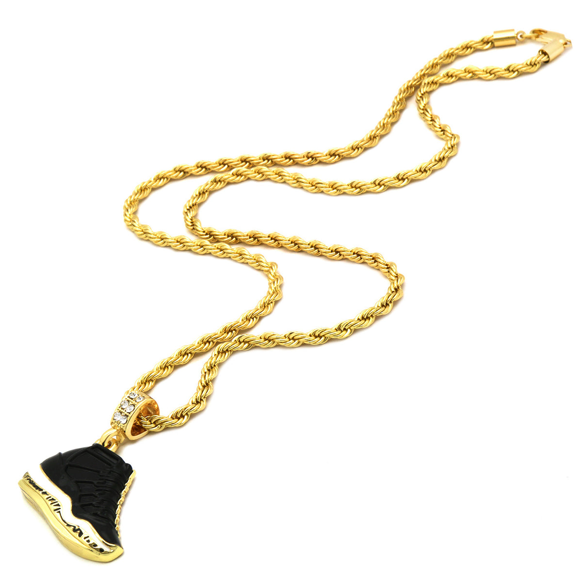 Men 14k Gold Retro 11 Space Jams Pendant CZ 24" Rope Chain