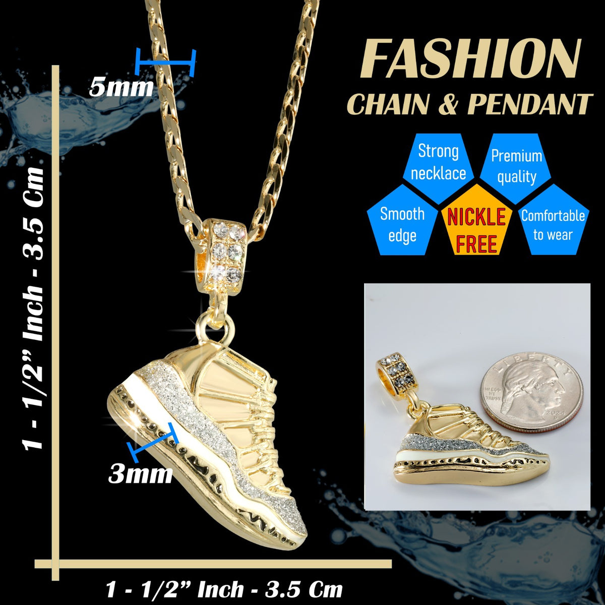 14k Cuban Chain Necklace 5mm A1r Silver Stardust Basketball Gold