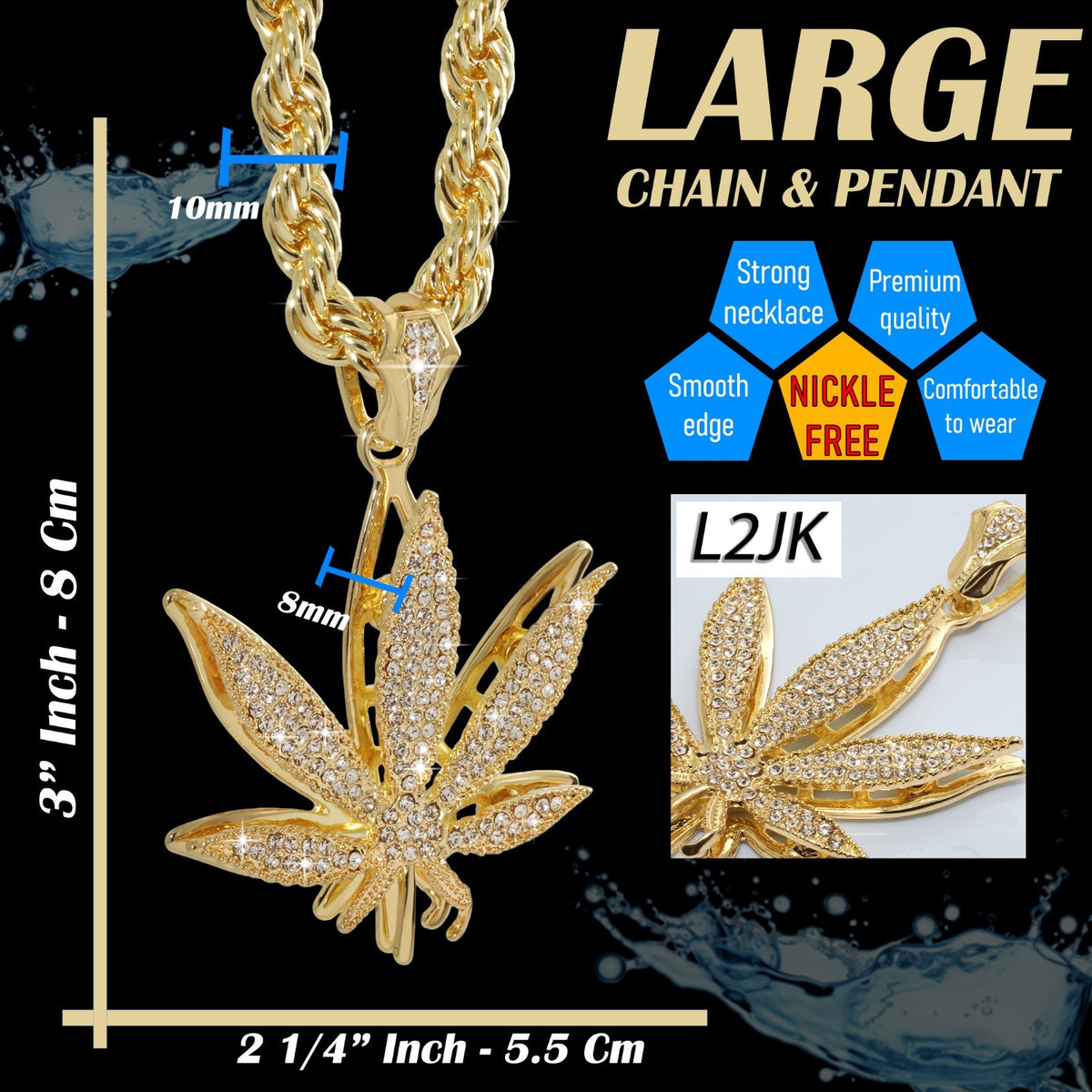 14k Rope Chain 10mm 20" & 24"In Large Weed Marijuana Gold Style