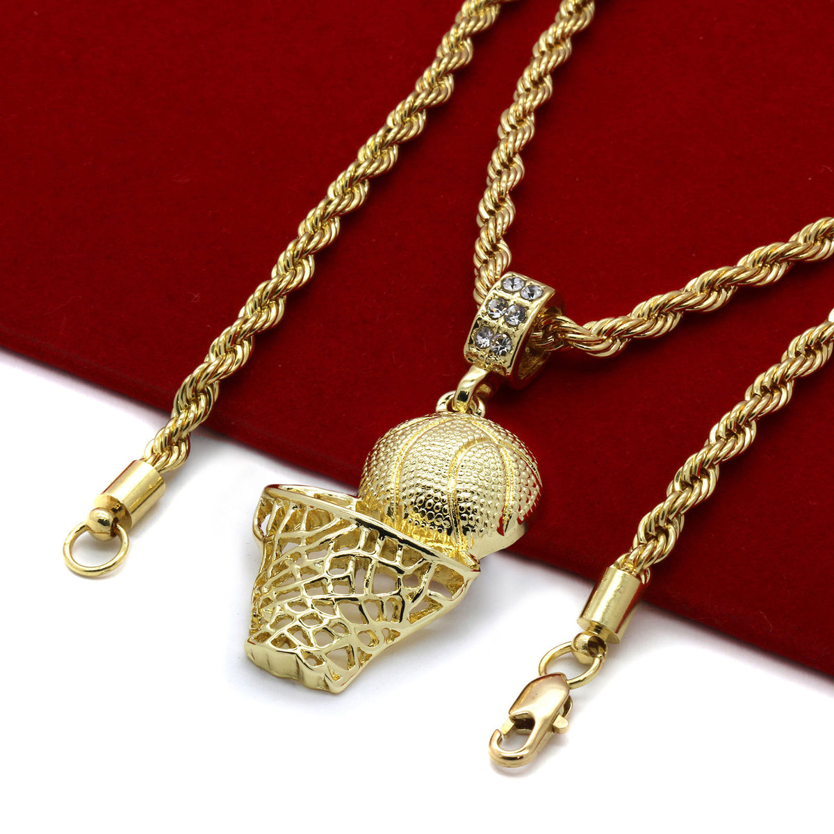 Gold Retro 11 Gym Red & Plain Basketball Pendant 4mm 24" Chain