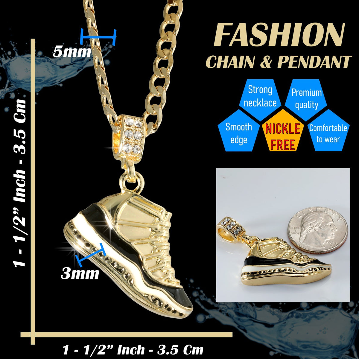 14k Cuban Chain Necklace 5mm A1r Black Space Basketball Gold