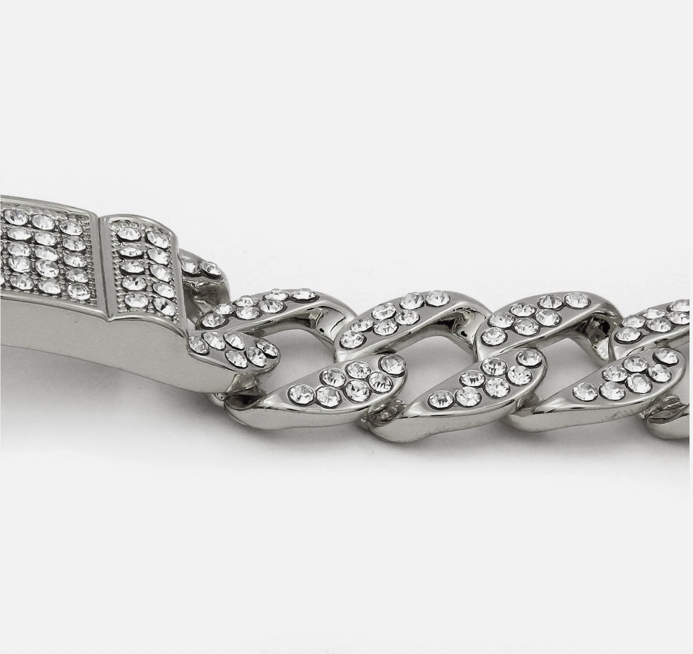 925 Silver Tone-Diamond Stone Miami Cuban Style Bracelet