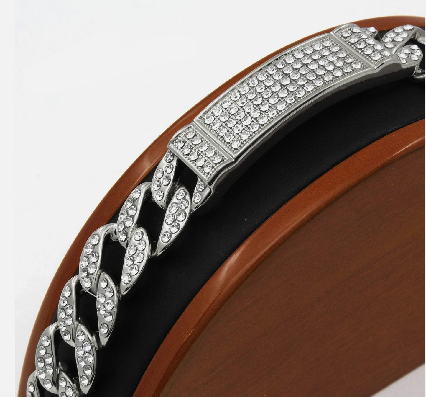 925 Silver Tone-Diamond Stone Miami Cuban Style Bracelet