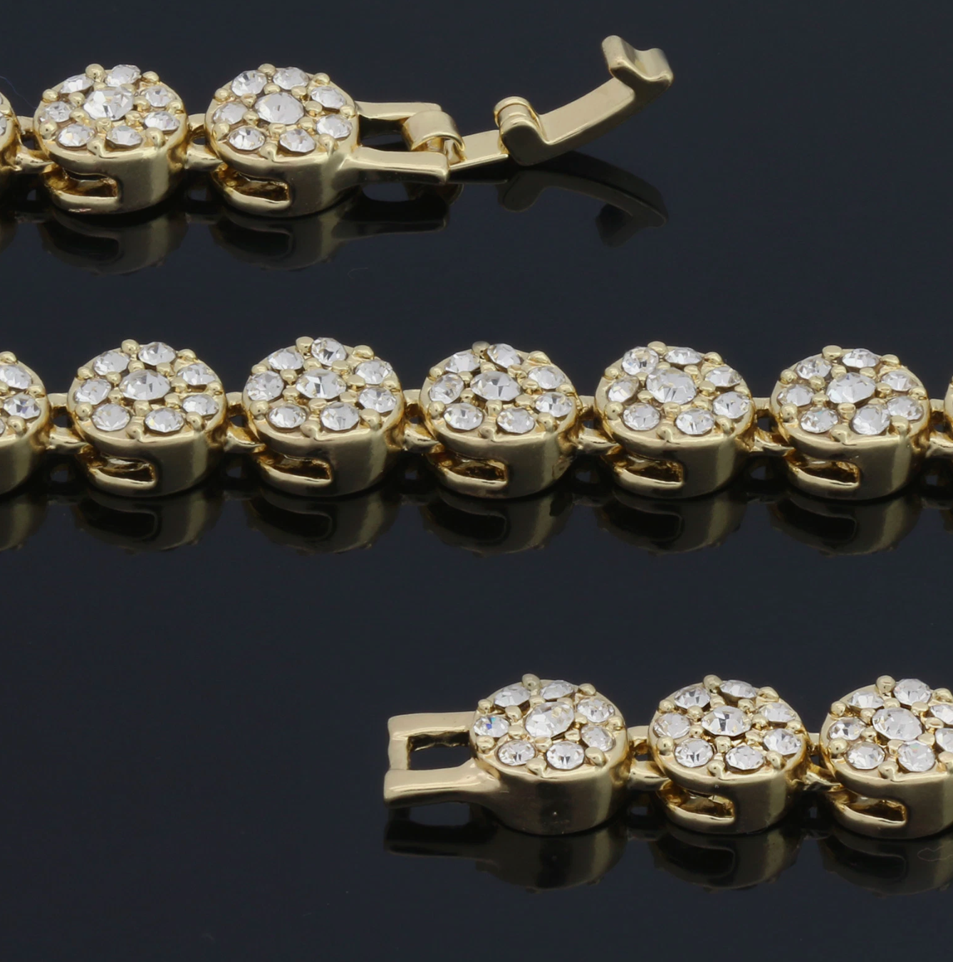 14k 2pc Flower Bracelet Round Ring Set Miami Link Yellow Gold