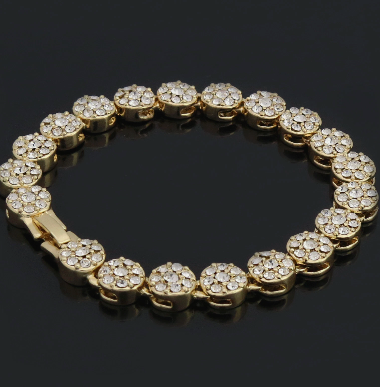 14k 2pc Flower Bracelet Round Ring Set Miami Link Yellow Gold