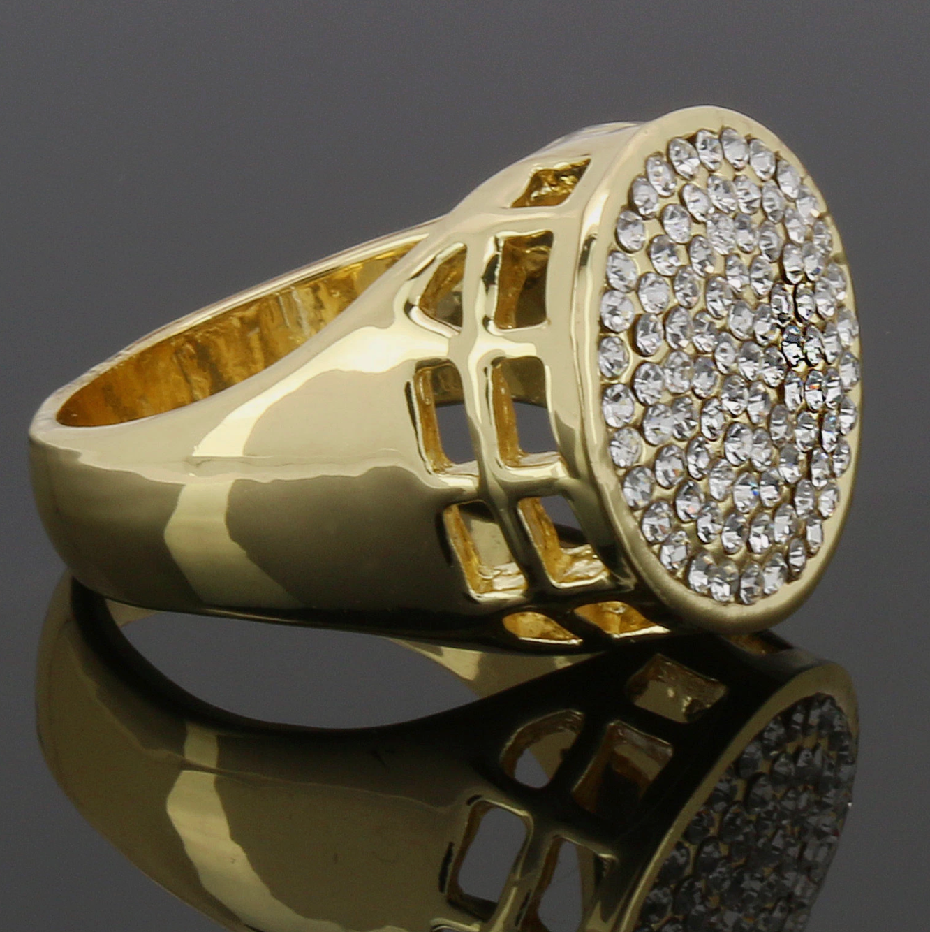 14k 2pc Flower Bracelet Round Ring Set Miami Link Yellow Gold