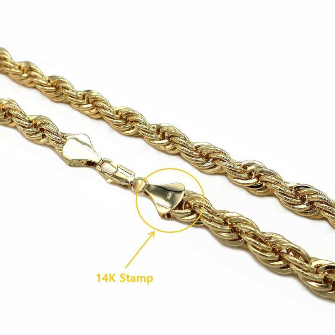10mm Thick Rope Chain Real 14K Gold!