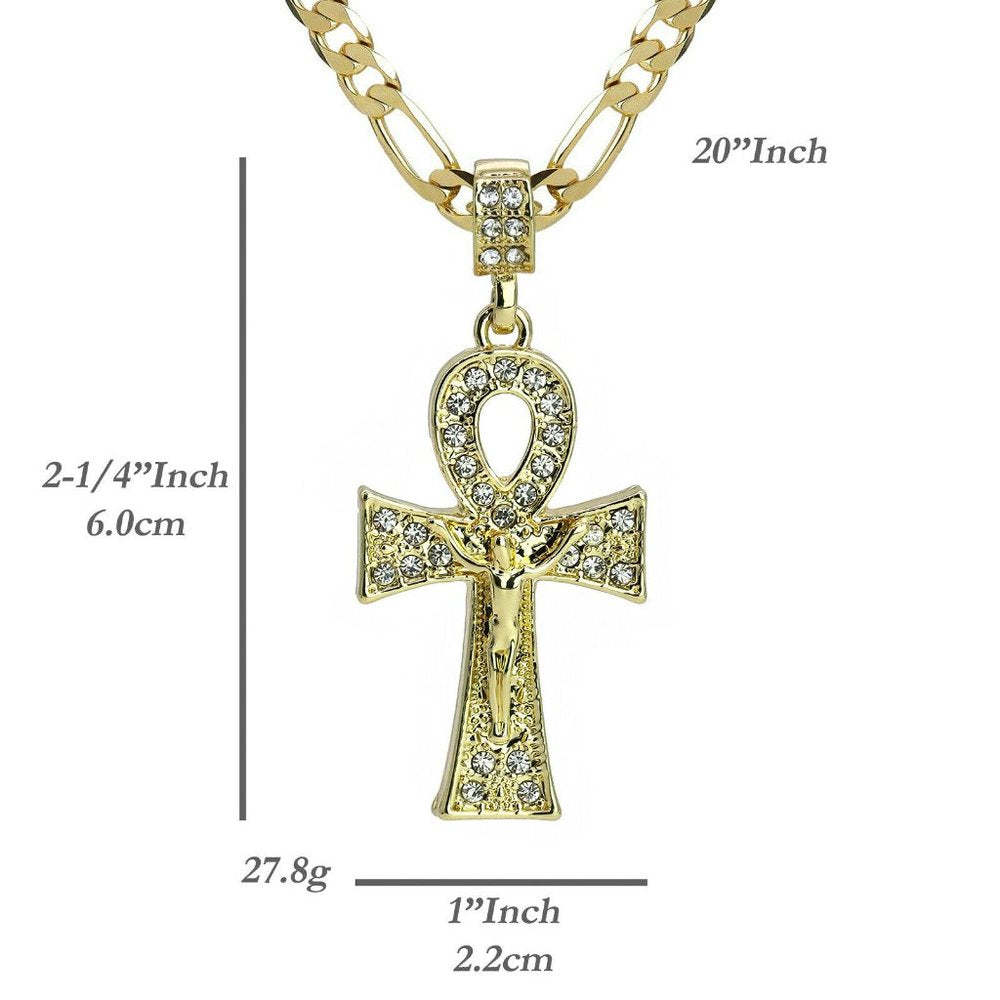 14k Jesus Ankh Cross + Pendant 5mm 20" Necklace