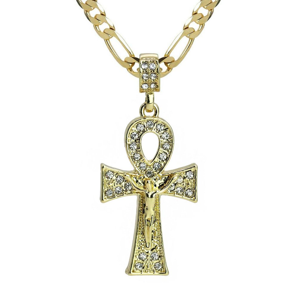 14k Jesus Ankh Cross + Pendant 5mm 20" Necklace