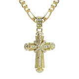 14k Iced Men's Cross Pendant + Necklace