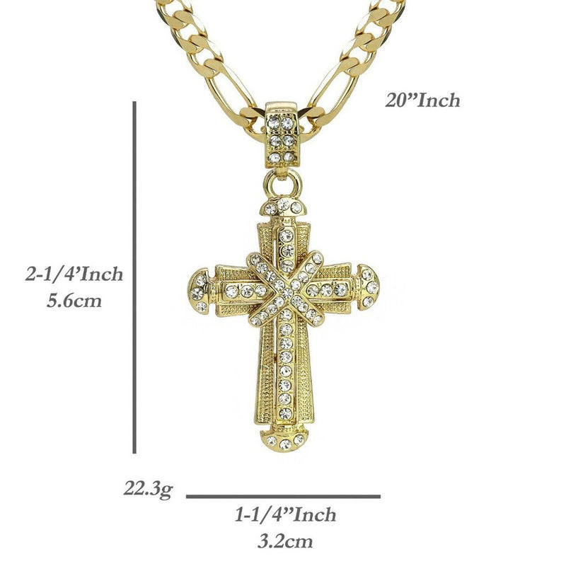 14k Iced Men's Cross Pendant + Necklace