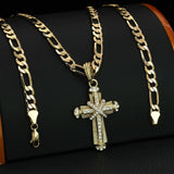 14k Iced Men's Cross Pendant + Necklace