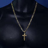 14k Gold Cross 24" Figaro Necklace Pendant